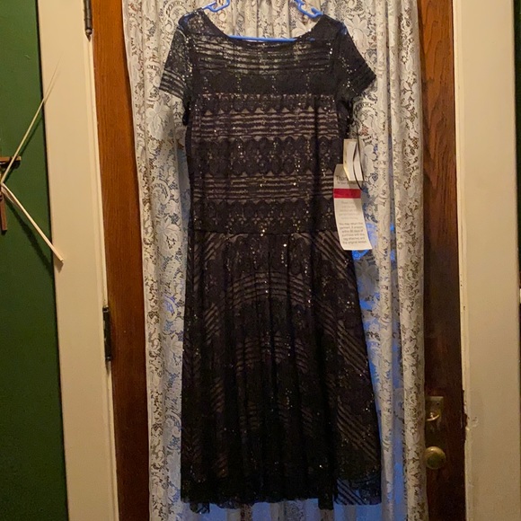 Signature by Sangria Dresses & Skirts - Black dress, nude underlining, embellishment/sequins